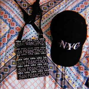 San francisco crossbody bag, & New York City cap.